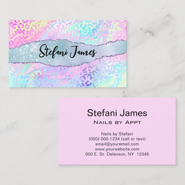 Iridescent Foil Rainbow Leopard Pink Business Card (Front/Back)