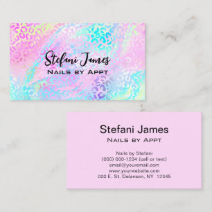 Iridescent Foil Rainbow Leopard Pink Business Card