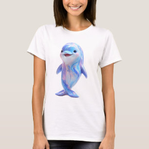 Iridescent Galaxy Swirl Smiling Dolphin Women T-Shirt