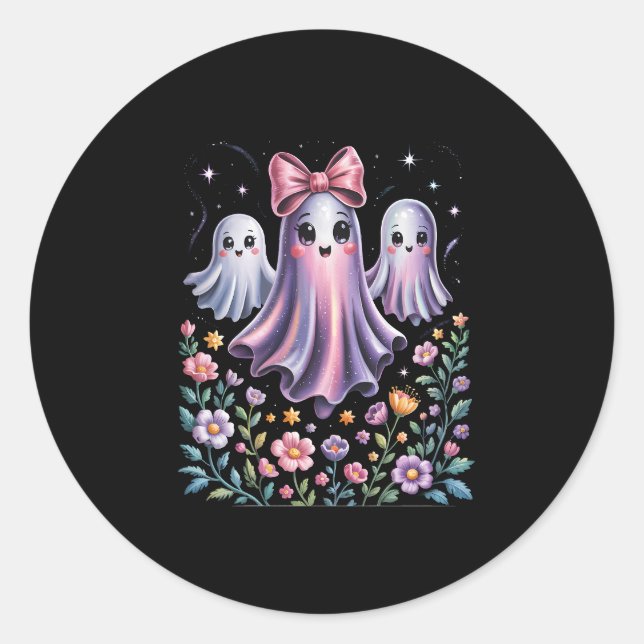 Iridescent Ghost Girly Halloween Classic Round Sticker (Front)