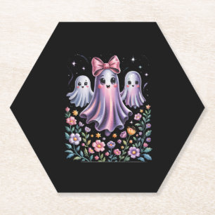 Iridescent Ghost Girly Halloween Paper Coaster