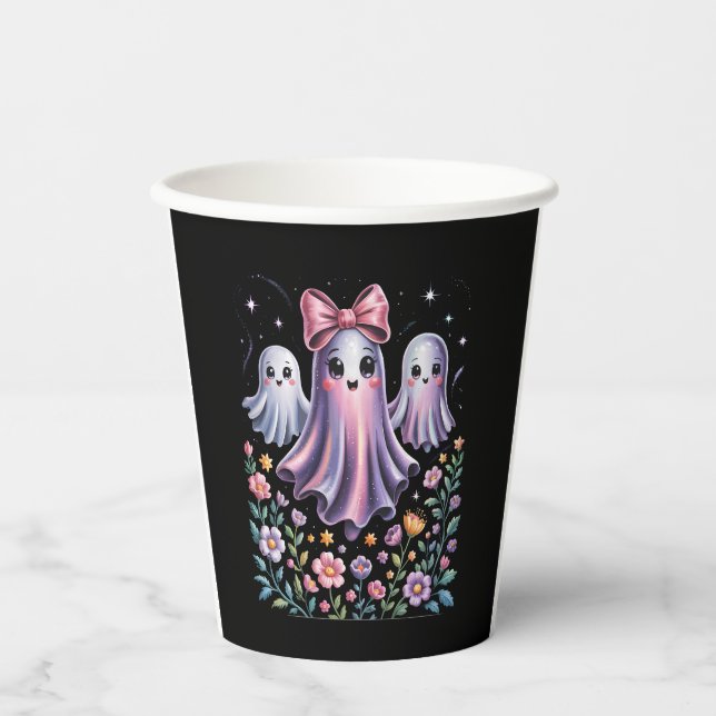 Iridescent Ghost Girly Halloween Paper Cups (Front)