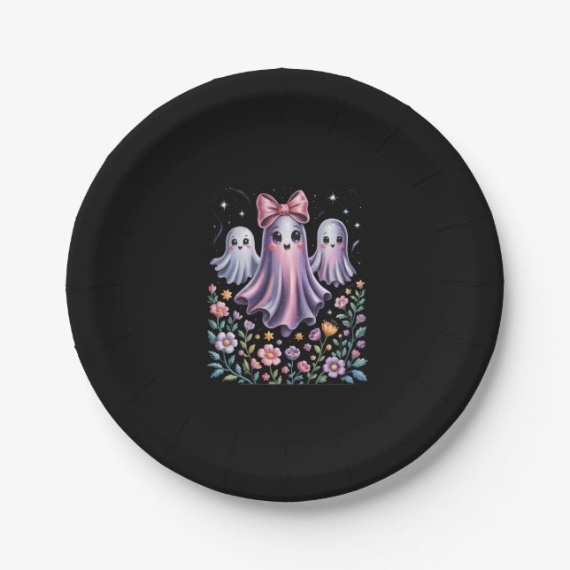 Iridescent Ghost Girly Halloween Paper Plate (Front)