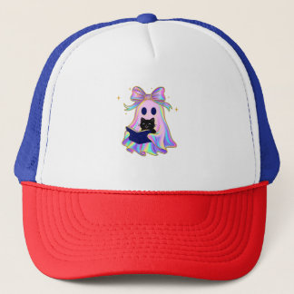 Iridescent ghost with a book and a black cat Class Trucker Hat