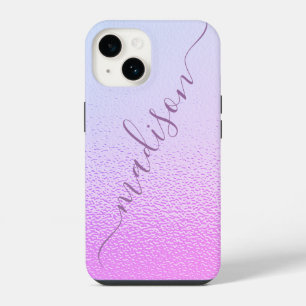 Iridescent Girly Pink Shimmer Personalised Name iPhone 14 Case