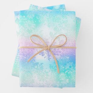 Iridescent Glam Rainbow Pattern Wrapping Paper Sheet
