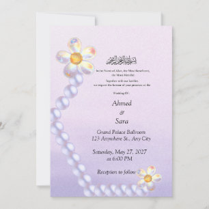 Iridescent Glass Floral Pearl Islamic Wedding Invitation