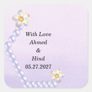 Iridescent Glass Floral Pearl Wedding Favour Square Sticker