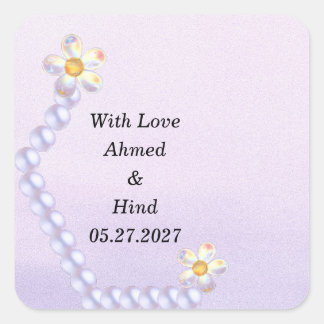 Iridescent Glass Floral Pearl Wedding Favour Square Sticker