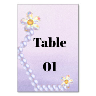 Iridescent Glass Flower Pearl Wedding Table Number