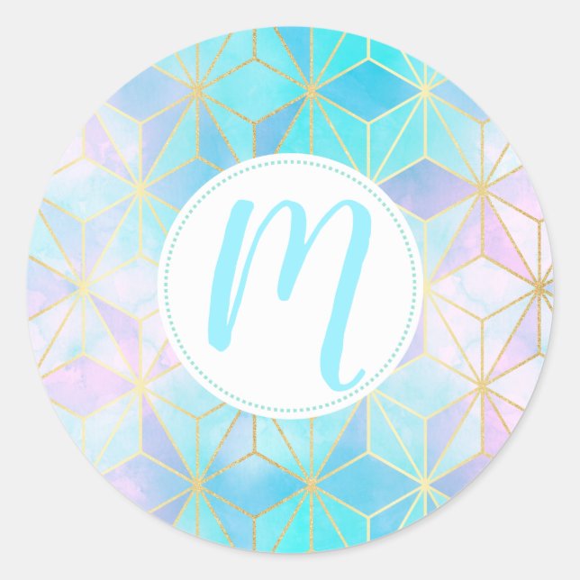 Iridescent Glass Geometric Pattern Classic Round Sticker (Front)