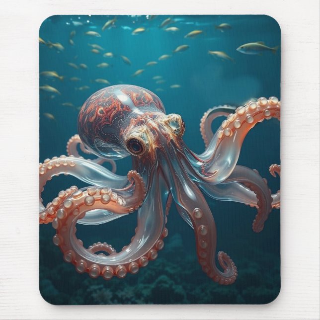 Iridescent Glass Octopus Art | Deep Sea Art Mouse Pad (Front)