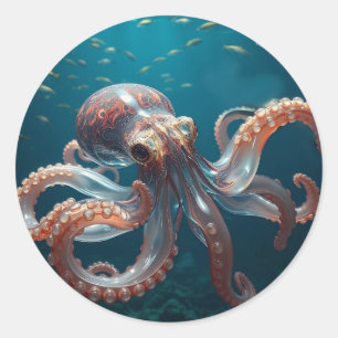 Iridescent Glass Octopus Art   Deep Sea Fantasy   Classic Round Sticker