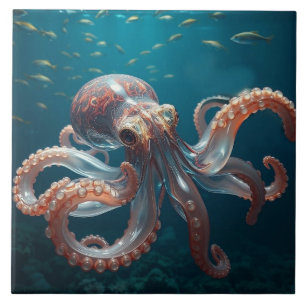 Iridescent Glass Octopus Art Deep Sea Life Ceramic Tile