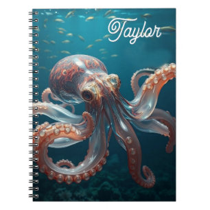 Iridescent Glass Octopus Art Personalised Notebook