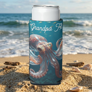 Iridescent Glass Octopus Art | Personalised Seltzer Can Cooler