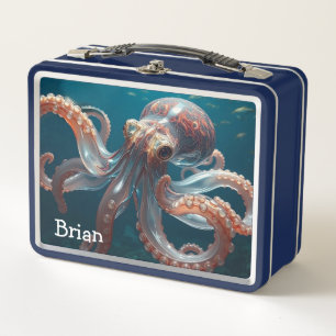 Iridescent Glass Octopus Art   Personalized Metal Lunch Box