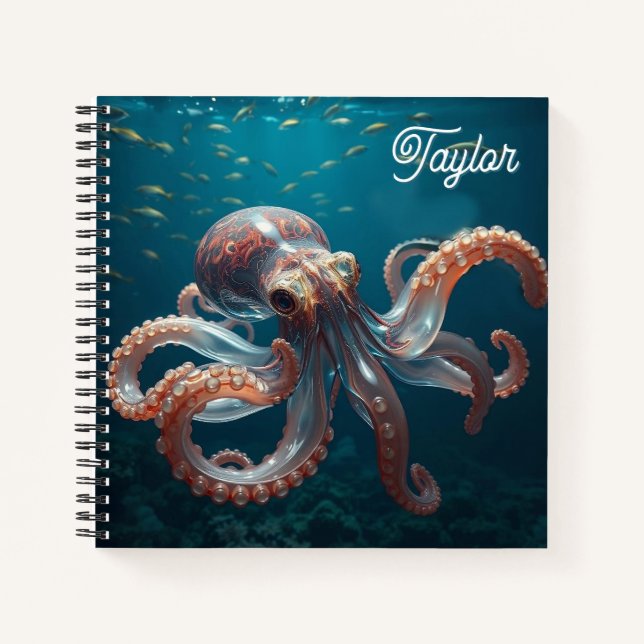 Iridescent Glass Octopus Art | Personalized Notebook (Front)