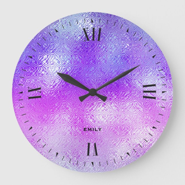 Iridescent glass ombre blue to pink large clock (Front)