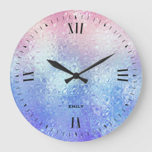 Iridescent glass ombre blue to rose-gold large clock