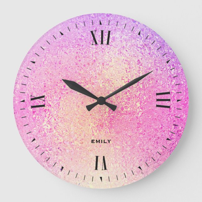 Iridescent glass ombre pink and purple large clock (Front)