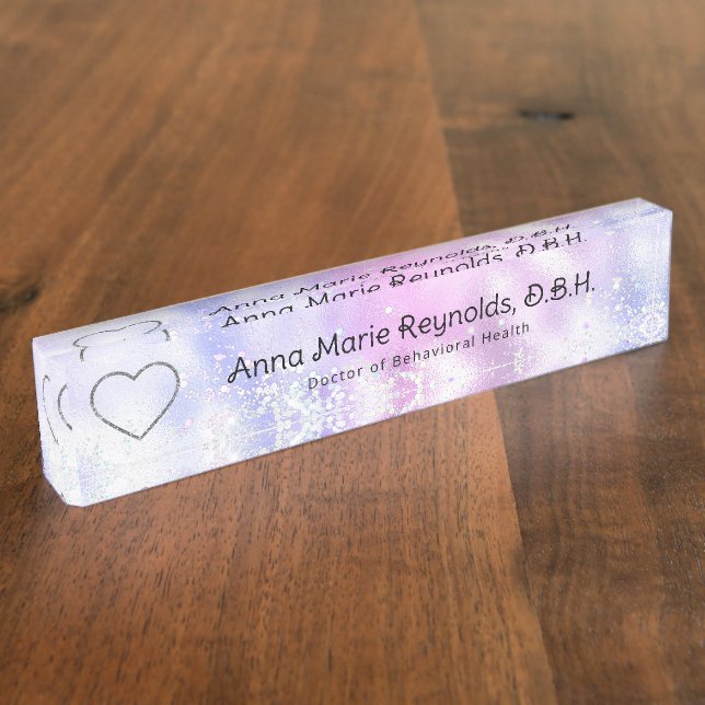 Iridescent Glitter Heart Professional Nameplate (Side)