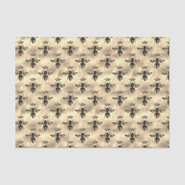Iridescent Gold Queen Bee Crown Apiary Pattern Tissue Paper (Front)