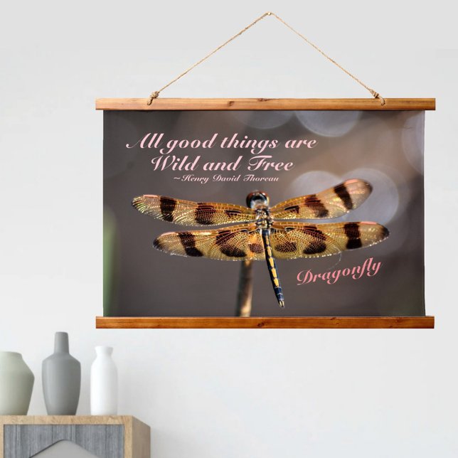 Iridescent Golden Dragonfly on Taupe Photographic Hanging Tapestry (Creator Uploaded)