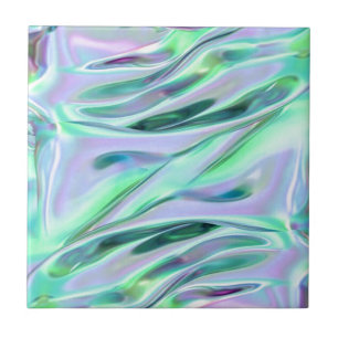 Iridescent Green and Blue MetallicMarbled Ceramic Tile