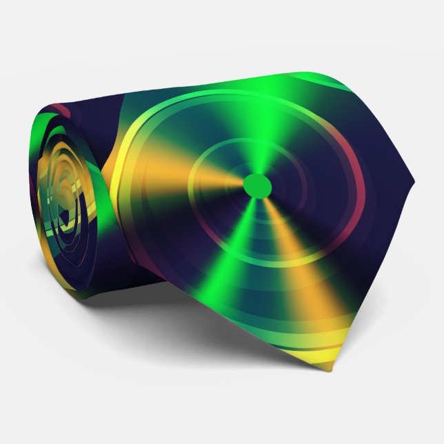 Iridescent Green & Black Fractal Swirl  Tie (Rolled)