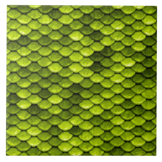 Iridescent Green Glitter Mermaid Fish Scales Tile (Front)