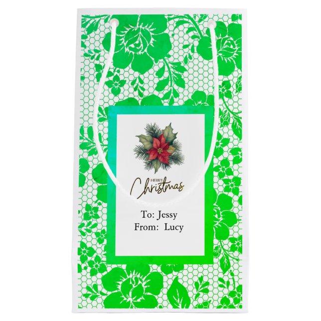 iridescent green lace with Christmas flower Small Gift Bag (Front)