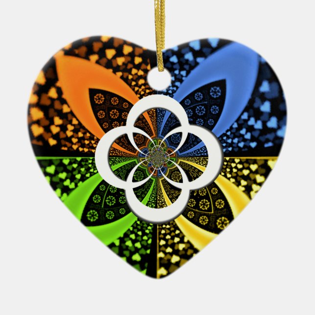 Iridescent Hearts Seamless Polka Dot Abstract Art  Ceramic Ornament (Front)