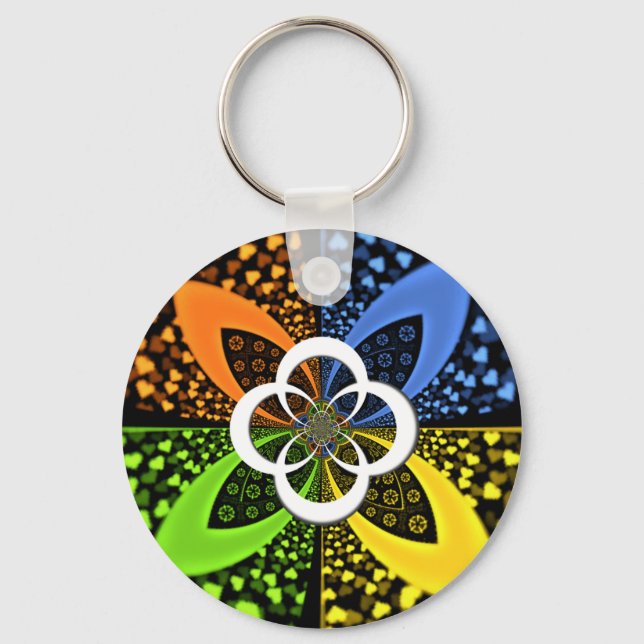 Iridescent Hearts Seamless Polka Dot Abstract Art  Key Ring (Front)
