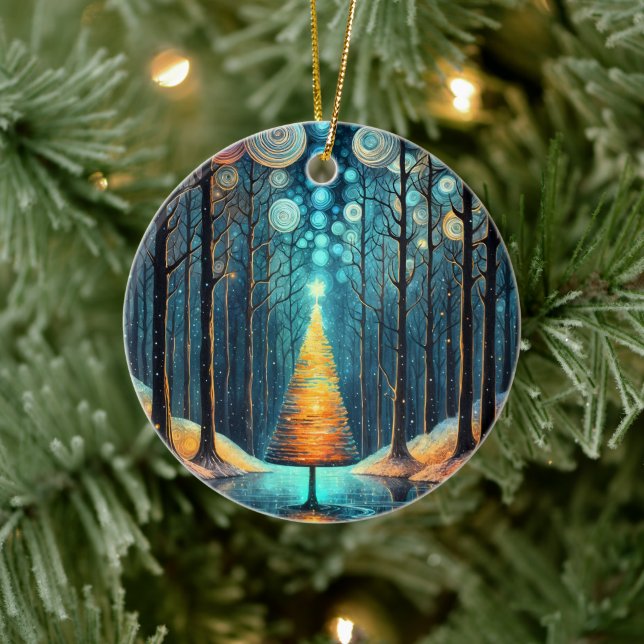 Iridescent Holiday Dream 🎄 Glowing Christmas Tree Ceramic Ornament (Tree)
