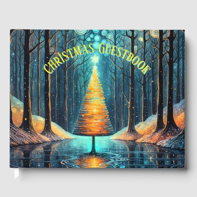 Iridescent Holiday Dream 🎄 Glowing Christmas Tree Guest Book (Front)
