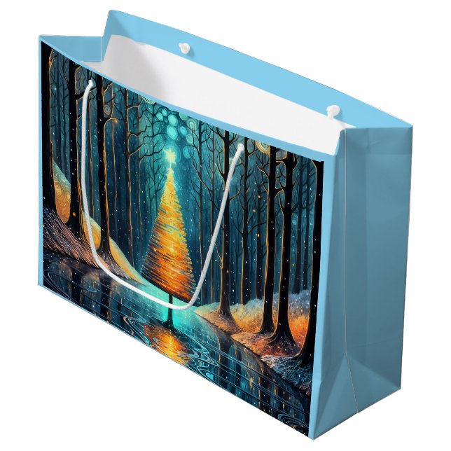 Iridescent Holiday Dream 🎄 Glowing Christmas Tree Large Gift Bag (Front Angled)