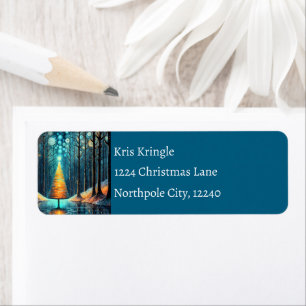 Iridescent Holiday Dream 🎄 Glowing Christmas Tree Return Address Label