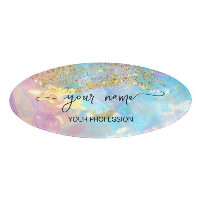 Iridescent holographic custom name tag (Front)