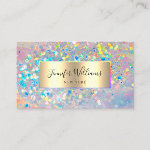 Iridescent Holographic Glitter Elegant Gold Beauty Business Card