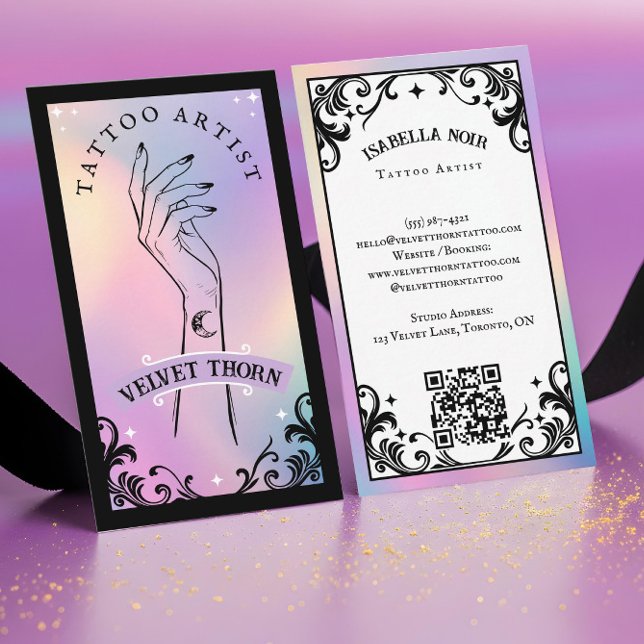 Iridescent Holographic Gothic Body Tattoo Artist Business Card (Iridescent Holographic Gothic Body Tattoo Artis Business Card)