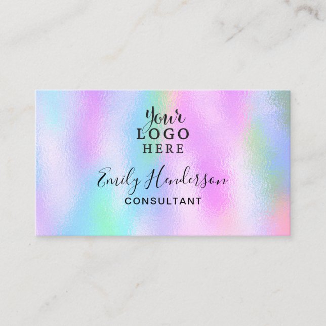 Iridescent Holographic Gradient Girly Your Logo Business Card (Front)
