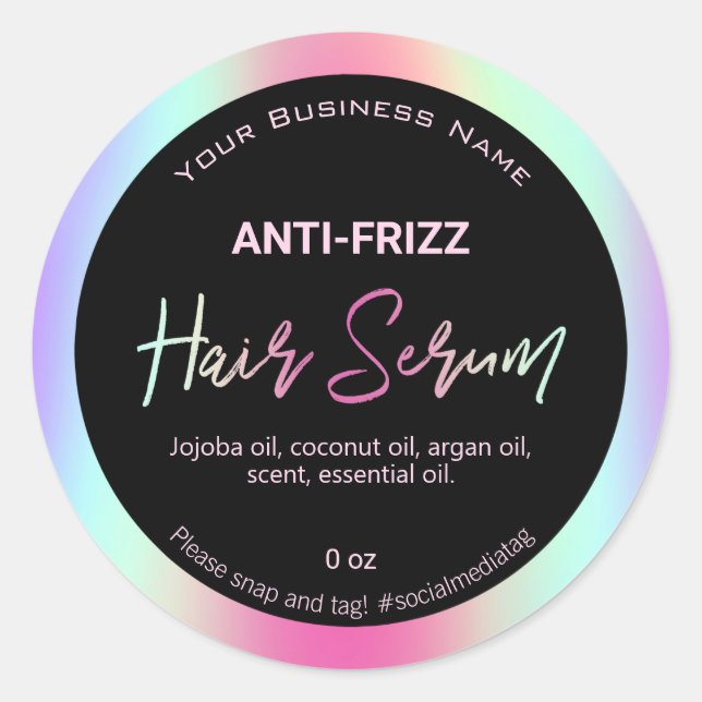 Iridescent Holographic Hair Serum Labels (Front)
