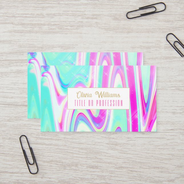 Iridescent Holographic Liquid Swirl Business Card (Front/Back In Situ)