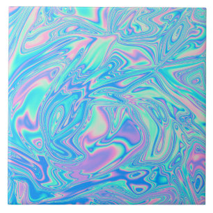 Iridescent Holographic Liquid Waves Ceramic Tile