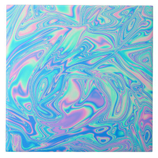 Iridescent Holographic Liquid Waves Ceramic Tile