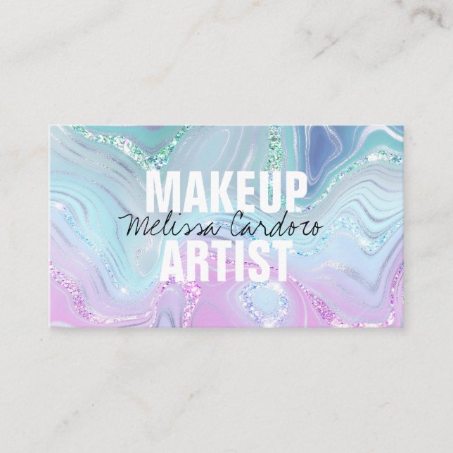 Iridescent Holographic Marble Fashion Business Card (Front)