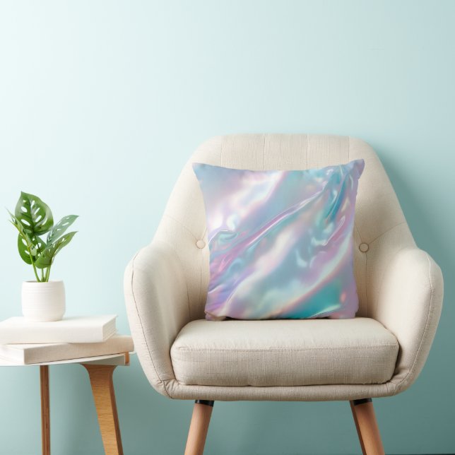 Iridescent Holographic Modern Blue Pink Cushion (Chair)