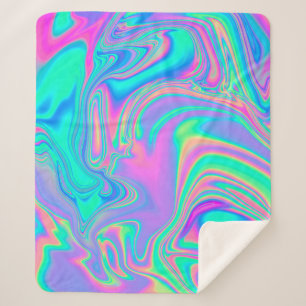 Iridescent Holographic: Neon Marbled Texture Sherpa Blanket