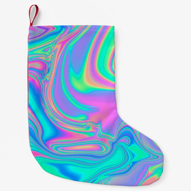 Iridescent Holographic: Neon Marbled Texture Small Christmas Stocking (Front)